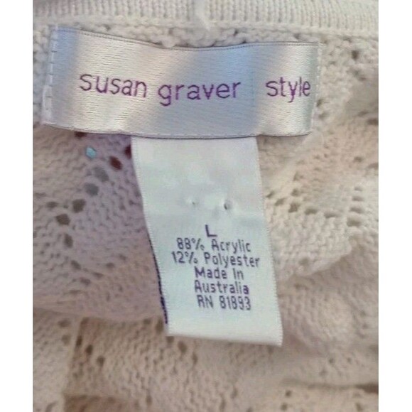 Susan Graver Cardigan Open Front Sweater White‎ w/ Silver Metallic Sparkle Large - Picture 5 of 6